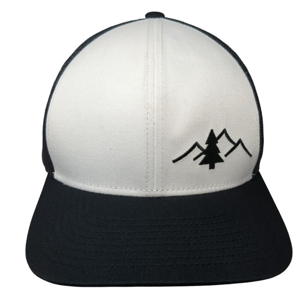 Pine & Mountains Snapback Trucker Hat Black One Size Adjustable Mesh Back Lindo